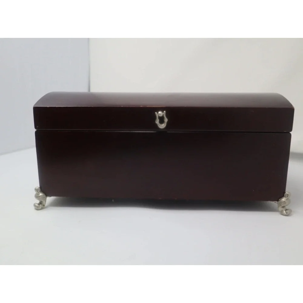 Dark Walnut Jewelry Box Kmart Wood Domed Mirror Scroll Feet Organizer Classic